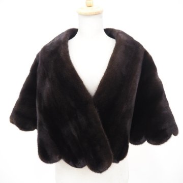高級毛皮【 ￥1000～ / レアデザイン / 裾スカラップ / 和装・洋装OK 】 ◆美品 ◆ミンク ◆ショール 幅49cm丈 ◆ダークブラウン ◆G505