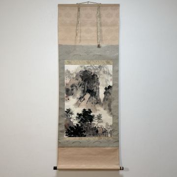 CBW-中国古美術 時代物 掛軸 山水図 模写 紙本 中国画 水墨画 「傅二石」