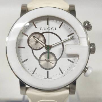 1円~【実動】グッチ GUCCI 101M クォーツ メンズ腕時計 ホワイト文字盤 クロノグラフ スモセコ 純正 ベルト 尾錠 Ｋ191070