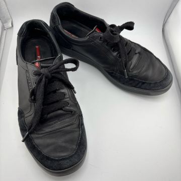 【激レア 良品】PRADA SPORT プラダ スポーツ スニーカー レザー&times;スエード ジャーマントレーナー型 シンプル ロゴ 黒 ブラック 25〜26相当