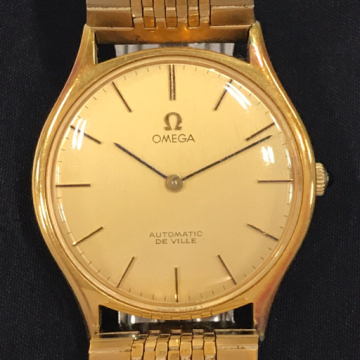 オメガ デビル 自動巻 オートマチック 腕時計 メンズ ゴールドカラー文字盤 ラウンドフェイス 社外ブレス OMEGA