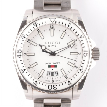 極美品 グッチ ダイブ DIVE メンズ 40MM クォーツ ホワイト文字盤