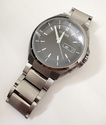 B15)100円～CITIZEN/シチズン アテッサ AT6050-54E エコドライブ電波 メンズ ブラックダイアル チタン