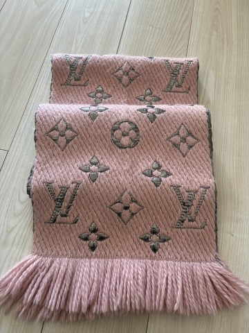 １円〜 極美品 ルイヴィトン M70466 エシャルプ ロゴマニア シルク混 ローズバレリーヌ モノグラム マフラー 正規品 ピンク ショール