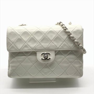 1円 良品 CHANEL シャネル ココマーク ターンロック ラムスキン レザー チェーン ショルダー バッグ ホワイト 鞄 かばん レディース a10970