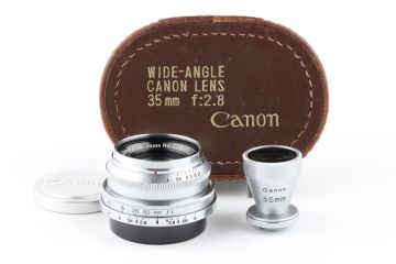 【かめらや】2992 Canon CANON LENS 35mm F2.8 + 35mm ビューファインダー 単焦点レンズ L39 Lマウント