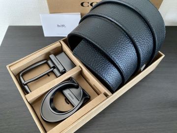 コーチ リバーシブル シンプル ブラックxブラウン バックル回転 レザーベルト 新品未使用