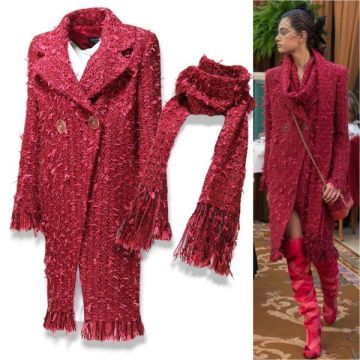 良品 国内正規品 CHANEL シャネル P56925 ココマーク CC ロゴ クリアボタン ツイード ロング コート 38 マフラー付き フランス製