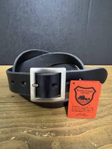 【1円スタート】【もったいない】日本製 栃木レザー 35mm 洗い加工 固定サイズ ベルト 一枚革 クロ サイズ2