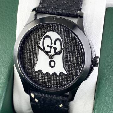 【1円〜】GUCCI グッチ 腕時計 メンズ 126.4 G-TIMELESS Gタイムレス ゴースト ブラック文字盤 GG ラウンドフェイス 可動品