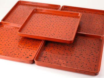 【流】時代漆器 網代細工 根来塗懐石膳 五客 DK422