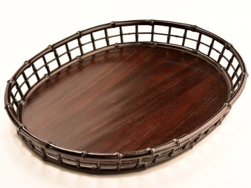 【流】煎茶道具 唐木造 竹節細工 煎茶盆 幅42cm UE518