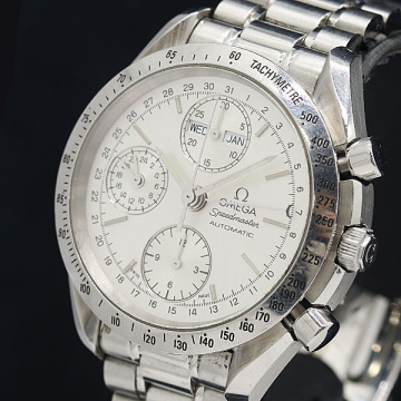 1円 稼働 オメガ スピードマスター トリプルカレンダー 12.30OH済 3521.30 AT/自動巻 シルバー文字盤 メンズ腕時計 5331810 12PRT SMZ