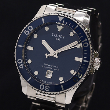 1円 稼働 良品 箱/保付 ティソ シースター T120.410.11.041.00 QZ ブルー文字盤 メンズ腕時計 2011000 1MGY KMT