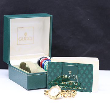 1円 保/箱付 グッチ チェンジベゼル 11/12.2 QZ ホワイト文字盤 レディース腕時計 2011000 1MGY SMZ