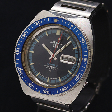 1円 稼働 セイコー 5スポーツ 6106-8120 SS AT/自動巻 ブラック文字盤 メンズ腕時計 0046200 1MGT KMT