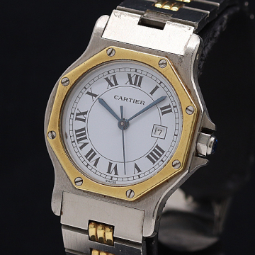 1円 稼働 カルティエ サントスオクタゴンLM 296649971 YG&times;SS AT/自動巻 ホワイト文字盤 メンズ腕時計 0082610 1MGT KMT
