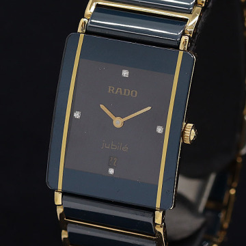 1円 稼働 保付 良品 ラドー ジュビリー 4P 160.0281.3N QZ ブラック文字盤 メンズ腕時計 2000000 1NBG KMT