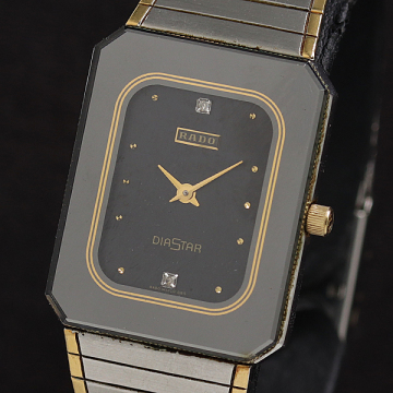 1円 稼働 良品 ラドー ダイヤスター 133.1014.3 QZ ブラック文字盤 メンズ腕時計 0055000 1MGT KMT