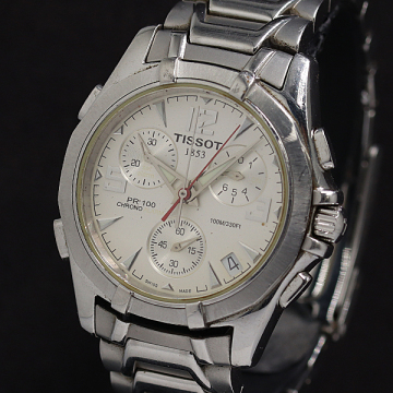 1円 稼働 ティソ PR100 SS QZ クロノグラフ シルバー文字盤 メンズ腕時計 0044000 1MGT KMT