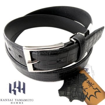 新品 カンサイヤマモトオム クロコ型押し 牛革 レザー ベルト 黒 【K21929】 KANSAI YAMAMOTO HOMME メンズ 天然皮革 カット調整可能