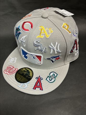 ニューエラ&times;MLBオールオーバーロゴモデルキャップ5/8希少グレー