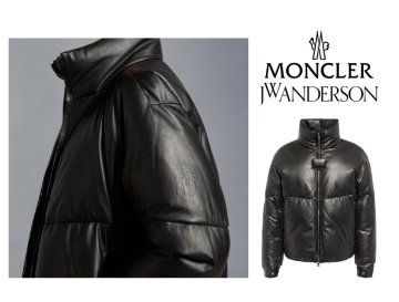 ●75万新品◆MONCLERモンクレールジャパン◆4◆ JW ANDERSONコラボ ラムレザー グラスムーアショートダウンジャケット 黒 1円