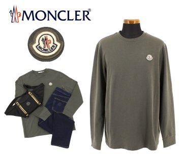 9万新品◆モンクレールジャパン◆L◆ ロゴパッチ サーマルコットンプルオーバー カーキ灰緑 1円