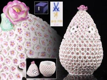 魁◆本物保証 マイセン 世界限定コレクション ポプリ壷「バラの花のついたスノーボール」 世界限定100点 専用箱付