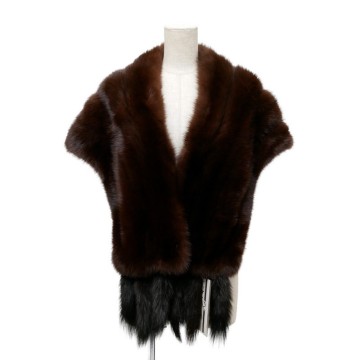 GS7406■nakamura fur マーテン ファーストール ショール 大判 フリンジ リアルファー 本毛皮 高級毛皮 ブラウン系