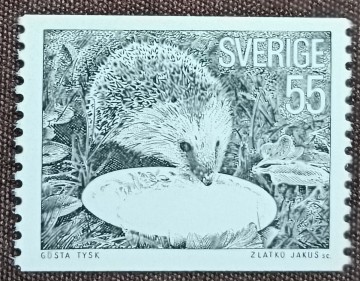 スウェーデン　1975.10 ハリネズミ　1種　動物　生き物　自然　生物　哺乳類　　未使用糊なし
