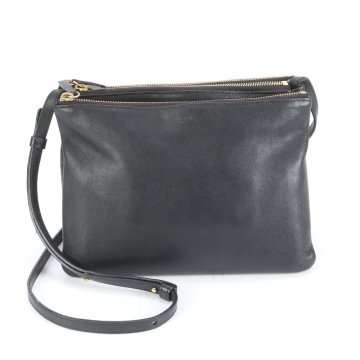 1円■美品■セリーヌ■トリオ レザー ショルダーバッグ 斜め掛け クロスボディ 本革 ブラック 黒 レディース EEM DB27-1