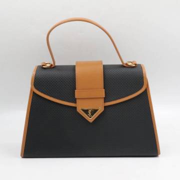 ★YVESSAINTLAURENT イヴサンローラン ヴィンテージ レザー 2WAY ショルダーバッグ ハンドバッグ ブラック系&times;ブラウン系