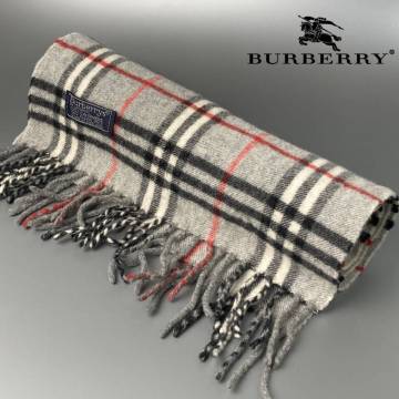 美品!!◎メンズレディース◎【最高級ピュアカシミヤ!!】■バーバリー BURBERRY■ スコットランド製カシミヤノバチェックマフラーグレー