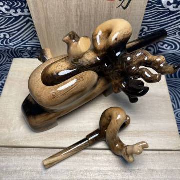 ★ 日本黒柿 ★ 貴重 天然木 大砲万力　収納袋付き　ヘラブナ　銘木 J39