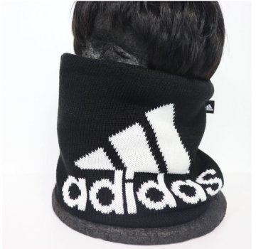 ★アディダス adidas 新品 防寒 保温 暖かい 裏起毛 ビッグロゴ ニット ネックウォーマー スヌード マフラー 黒[HN6687] WEA★QWER★
