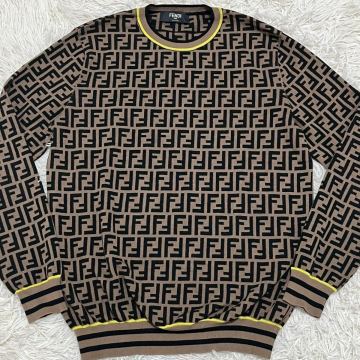 未使用級 XXLサイズ フェンディ FENDI ニット セーター トップス トレーナー ズッカ柄 総柄 長袖 羊毛 ラムウール メンズ FF 