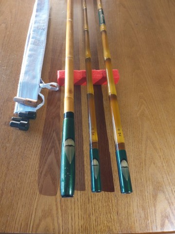 【香取作】カーボン2本物竿かけ　矢竹玉の柄セット