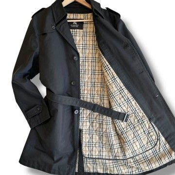 極希少LLサイズ◎バーバリーブラックレーベル BURBERRY BLACK LABEL ライナー付き トレンチコート メンズ XL ノバチェック 黒 レザー