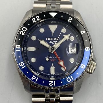 F 稼働良品 SEIKO 5スポーツ GMT SBSC003 4R34-00A0 ブルー SS 自動巻き/AT メンズ 腕時計 回転ベゼル デイト ネイビー文字盤 モノトク