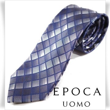 新品1円～★定価1.4万 エポカ ウォモ EPOCA UOMO 日本製 シルク絹100% ネクタイ 織柄 ネイビー グレー 正規店本物 ◆4514◆
