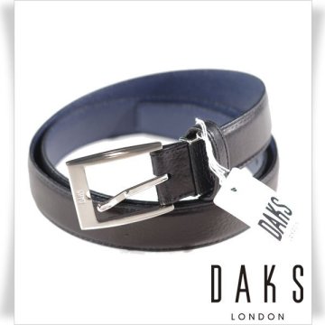 新品1円～★DAKS LONDON ダックス ロンドン 日本製 牛革レザー ビジネスベルト フリーサイズ 黒 ブラック 根元調節可能 本革 本物 ◆4541◆