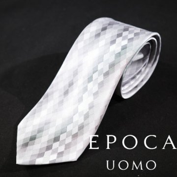 新品1円～★定価1.4万 エポカ ウォモ EPOCA UOMO 日本製 シルク絹100% ネクタイ 織柄 グレー 正規店本物 ◆4599◆