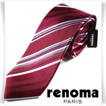 新品1円～★renoma PARIS レノマ メンズ 日本製 シルク絹100%ネクタイ 織柄 ボルドー ストライプ 正規店本物 ◆4577◆