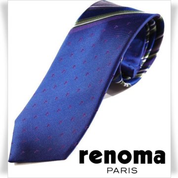 新品1円～★renoma PARIS レノマ メンズ 日本製 シルク絹100%ネクタイ 織柄 ネイビー ストライプ 正規店本物 ◆4581◆