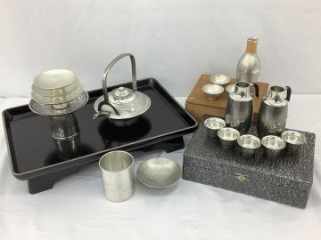 朝日堂/錫半/岩切/薩摩屋 薩摩錫製品まとめ/屠蘇器セット/酒器/盃 変形等有 総重量約2kg/ACB 中古品