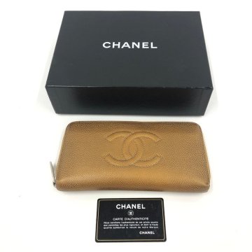 CHANEL シャネル ココマーク キャビアスキン ラウンドファスナー長財布 17452044 箱つき【EAAM9040】
