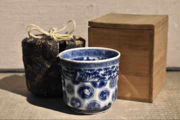 【GE】Z8【コレクター所蔵品】時代 祥瑞湯呑/中国古玩 中国美術 茶道具 茶碗 染付 骨董品 時代品 美術品 古美術品 