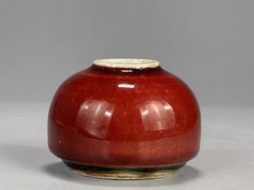 UJ11-4CY 中国美術　清朝　清時代　書道具　文房具　辰砂　紅釉　水洗　水盂　時代　古物　唐物