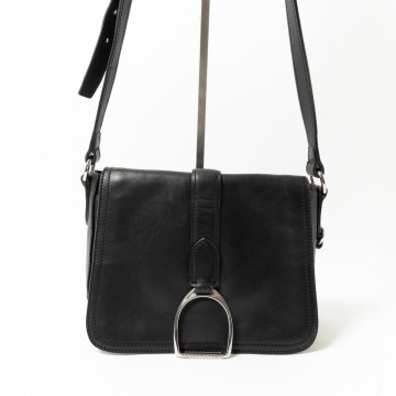 【1円スタート】POLO RALPH LAUREN ポロ ラルフローレン ショルダーバッグ レザー 本革 ブラック 黒 シルバー レディース 斜めがけ bag 鞄